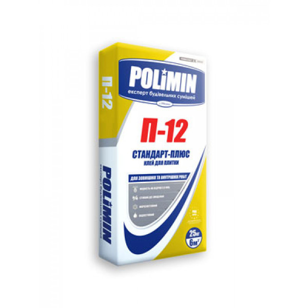 Клей для керамогранитной и керамической плитки Polimin P-12 (25 кг) 