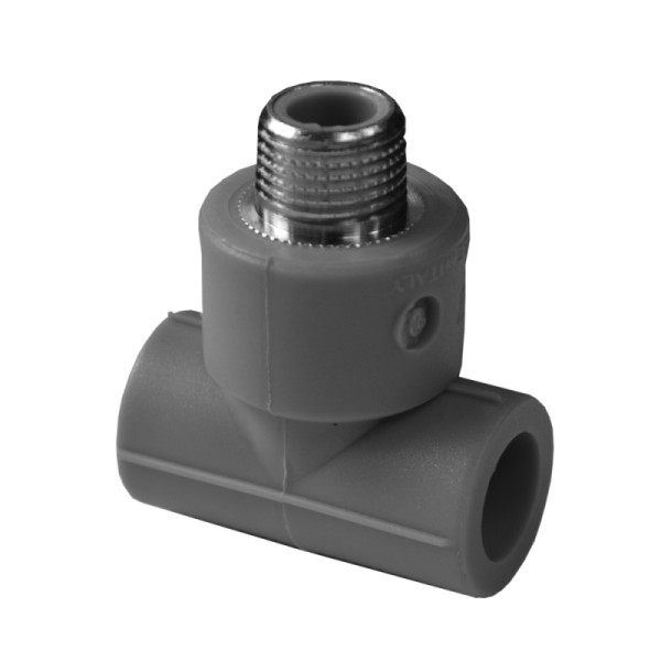 Тройник PPR наружная резьба D = 20 x 1/2" серый