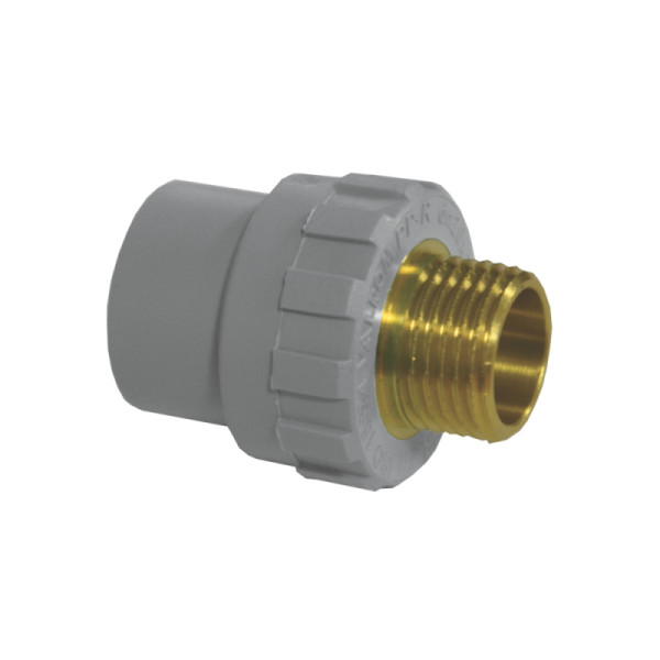 Муфта соединительная PPR наружная резьба D = 20 x 1/2" мм серая