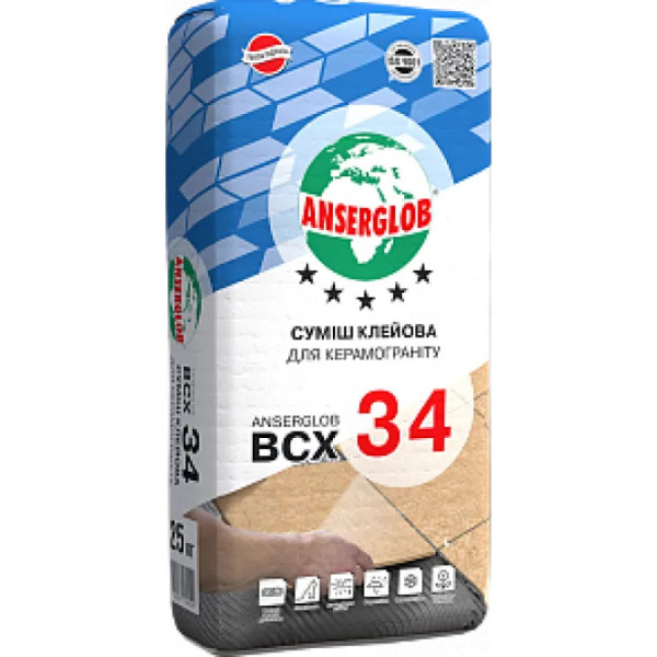 Смесь клеевая для керамогранита ANSERGLOB BCX 34, 25 кг 