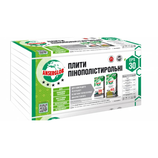 Плита пенополистирольная ANSERGLOB EPS-30 1м x 0,5м (100мм)
