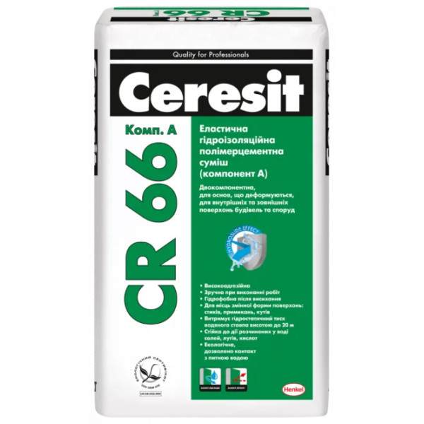 Эластичная гидроизоляционная смесь 2-х композиционная Ceresit СR 66 25 кг