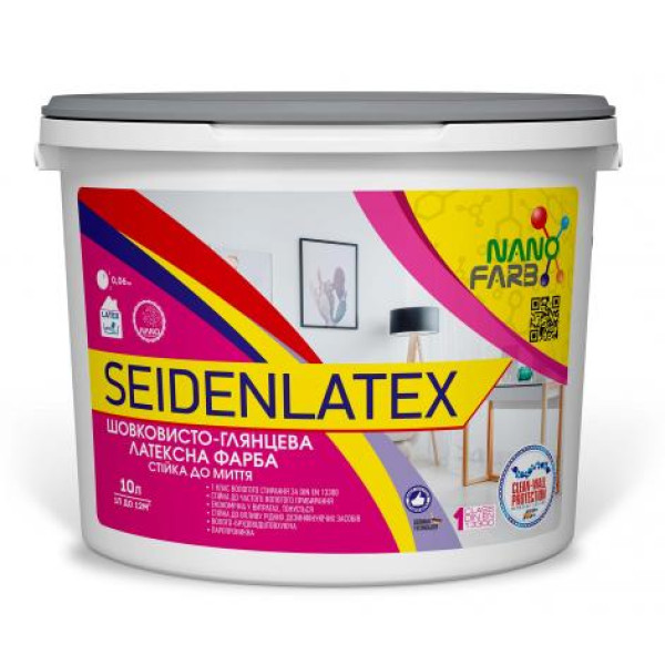 Интерьерная шелковисто-матовая латексная краска Seidenlatex Nanofarb 10 л 